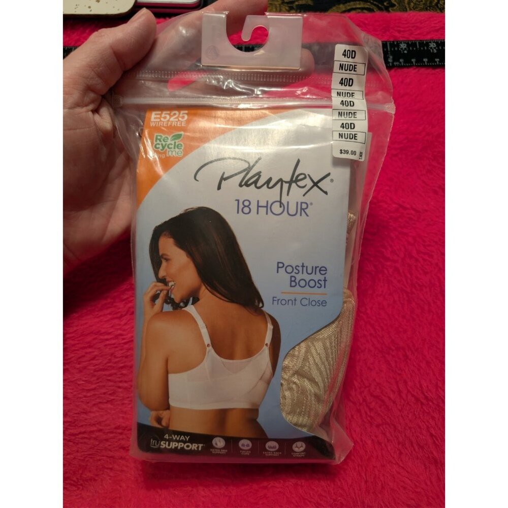 Playtex 18 Hour Posture Boost Front Close Wirefree Bra 40D Nude NIP E525 New